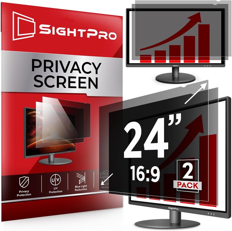 SightPro 24 Inch 16:9 [2 Pack] Computer Privacy Screen Filter for Monitor - Privacy Shield and Anti-Glare Protector - Image 1